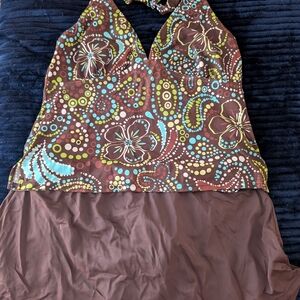 Jantzen Halter Tankini Brown, Turquoise, Lime